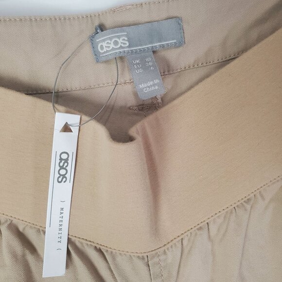 ASOS Womens Maternity Pants Size 6 Crop Goucho Khaki Flare Wide Coastal‎ Pockets - Picture 3 of 6